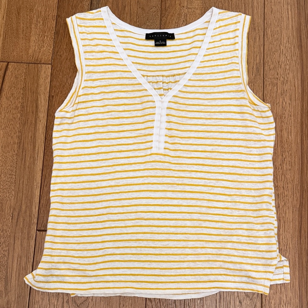 Sanctuary Yellow and White Linen Striped Tank Top